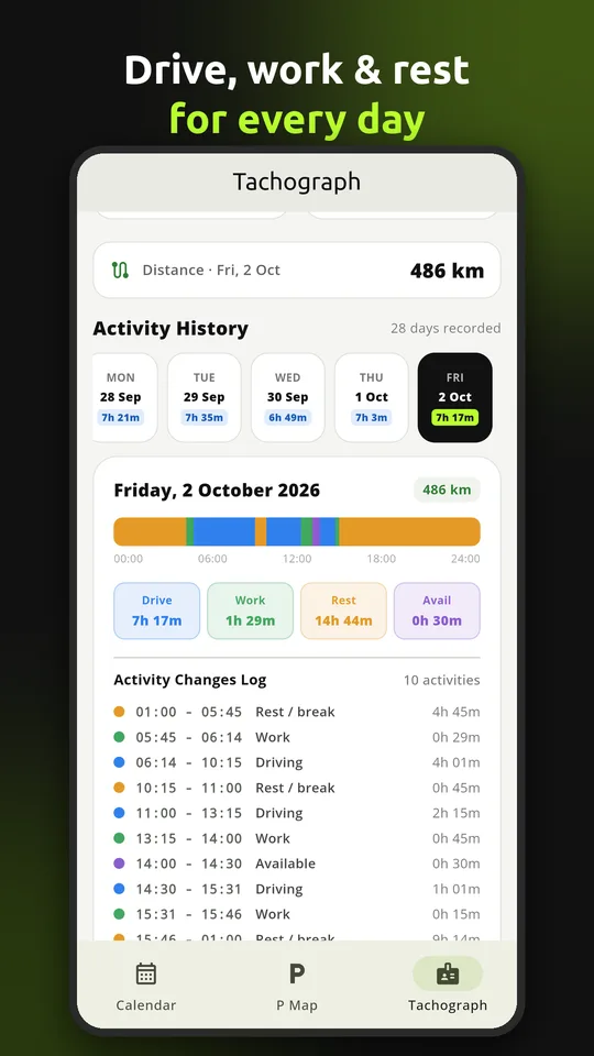 Driver Pad: Card activity history